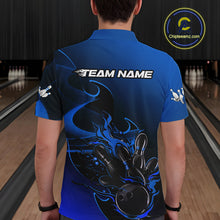 Load image into Gallery viewer, Custom Black And Blue Flame Bowling Team Men Polo Shirt, Bowling Tournament Shirt IPHW9871