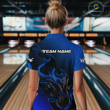 Load image into Gallery viewer, Custom Black And Blue Flame Bowling Women Quarter-Zip Shirt, Bowling Tournament Shirt IPHW9871