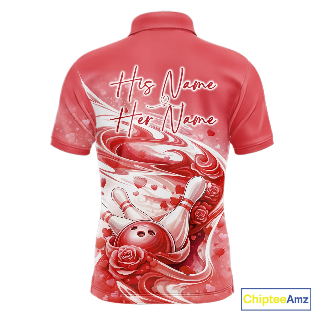 Custom Red Heart Valentine Bowling Couples Shirt, Heart And Roses Bowling Husband And Wife Gifts With Name IPHW10519