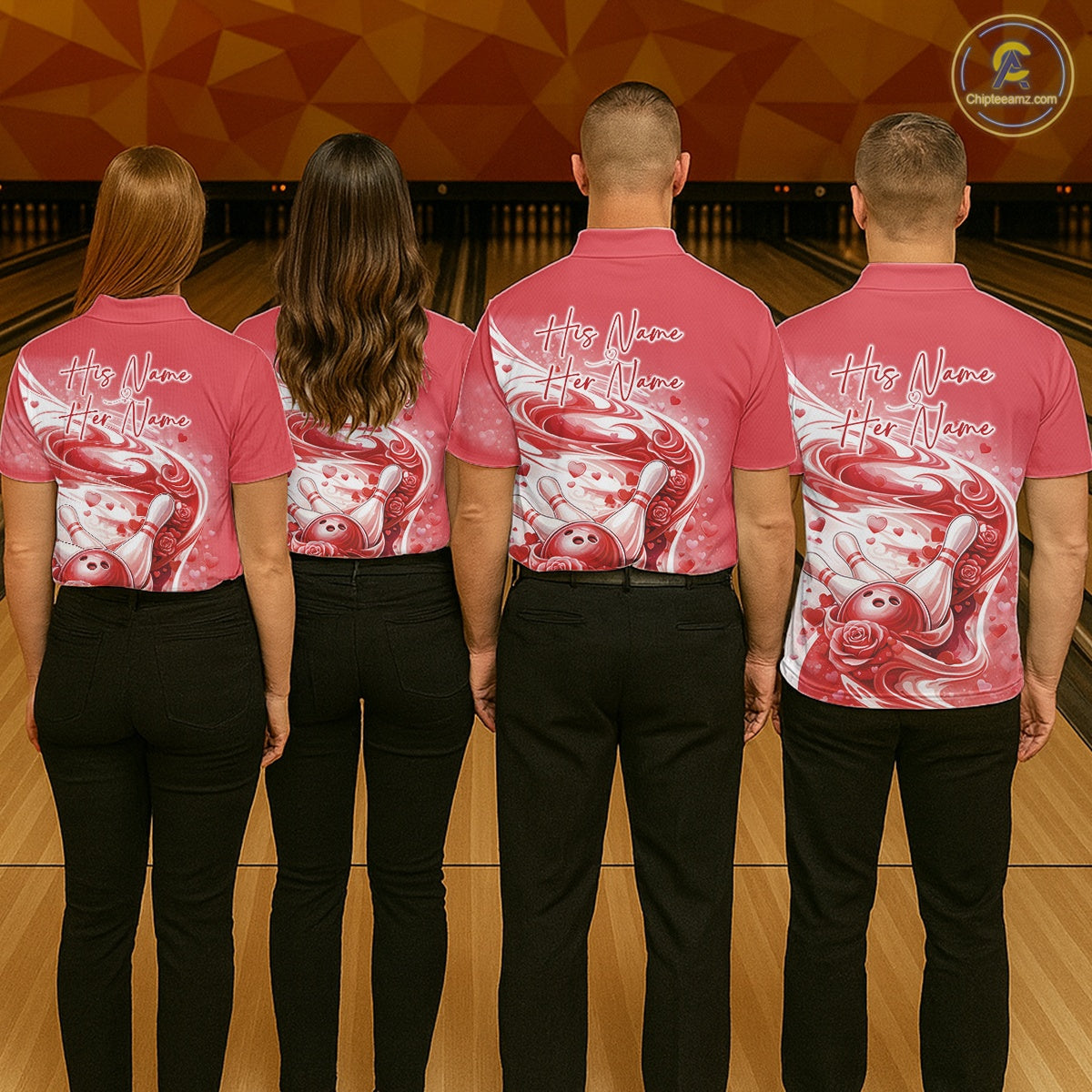 Custom Red Heart Valentine Bowling Couples Shirt, Heart And Roses Bowling Husband And Wife Gifts With Name IPHW10519