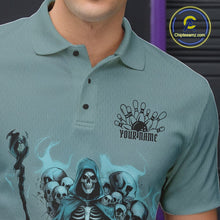 Load image into Gallery viewer, Custom Blue Flame Grim Reaper Bowling Men Polo Shirts, Piles Of Skull Halloween Outfit IPHW9897