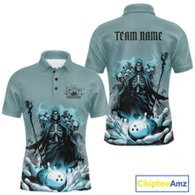 Load image into Gallery viewer, Custom Blue Flame Grim Reaper Bowling Men Polo Shirts, Piles Of Skull Halloween Outfit IPHW9897
