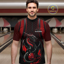 Load image into Gallery viewer, Custom Black And Red Flame Dragon Bowling Jerseys, Dragon Bowling Team Men Quarter-Zip Shirt IPHW9905