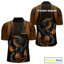 Load image into Gallery viewer, Custom Black And Orange Flame Dragon Bowling Jerseys, Dragon Bowling Team Men Quarter-Zip Shirt IPHW9906