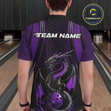 Load image into Gallery viewer, Custom Black And Purple Flame Dragon Bowling Jerseys, Dragon Bowling Team Men Polo Shirt IPHW9907