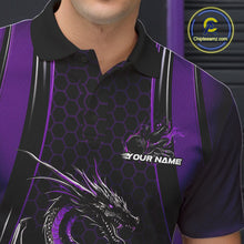 Load image into Gallery viewer, Custom Black And Purple Flame Dragon Bowling Jerseys, Dragon Bowling Team Men Polo Shirt IPHW9907