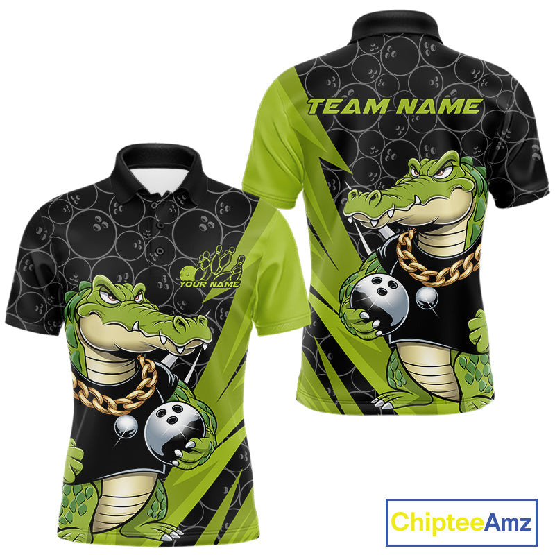 Custom Funny Alligator Bowling Men Polo Shirt, Alligator Bowling Team Jerseys IPHW9919