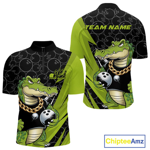 Custom Funny Alligator Bowling Men Quarter-Zip Shirt, Alligator Bowling Team Jerseys IPHW9919