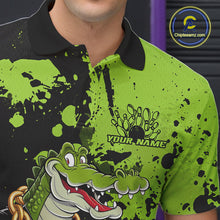 Load image into Gallery viewer, Custom Green Splatter Funny Alligator Bowling Men Polo Shirts, Bowling Team Shirts IPHW9921