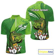 Load image into Gallery viewer, Custom Funny Alligator Bowling Tournament Team Jerseys, Alligator Bowling Men Quarter-Zip Shirt IPHW9925