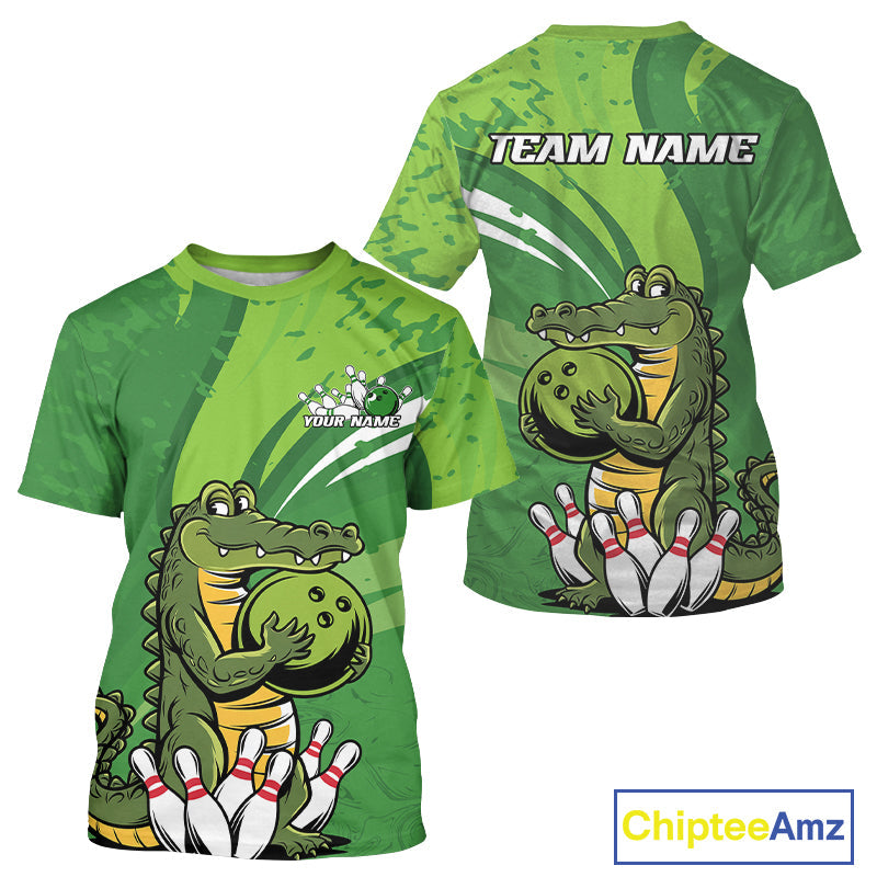 Custom Funny Alligator Bowling Tournament Team Jerseys, Alligator Bowling Men T-Shirts IPHW9925