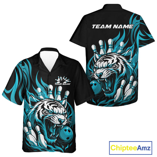 Custom Black And Blue Tiger Men And Women Bowling Jerseys, Tiger Bowling Team League Shirt IPHW10161