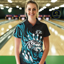 Load image into Gallery viewer, Custom Black And Blue Tiger Women Bowling Jerseys, Tiger Bowling Team League Shirt IPHW10161