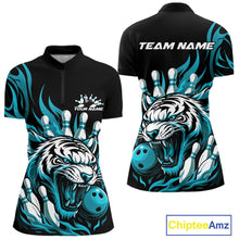 Load image into Gallery viewer, Custom Black And Blue Tiger Women Bowling Jerseys, Tiger Bowling Team League Shirt IPHW10161