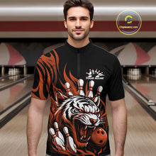Load image into Gallery viewer, Custom Black And Orange Tiger Men Bowling Jerseys, Tiger Bowling Team League Shirt IPHW10162