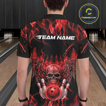 Load image into Gallery viewer, Custom Black And Red Flame Skull With Wings Men Bowling Shirt, Halloween Team Shirt IPHW10165