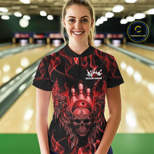 Load image into Gallery viewer, Custom Black And Red Flame Skull With Wings Women Bowling Shirt, Halloween Team Shirt IPHW10165
