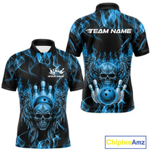 Load image into Gallery viewer, Custom Black And Blue Flame Skull With Wings Men Bowling Shirt, Halloween Team Shirt IPHW10166