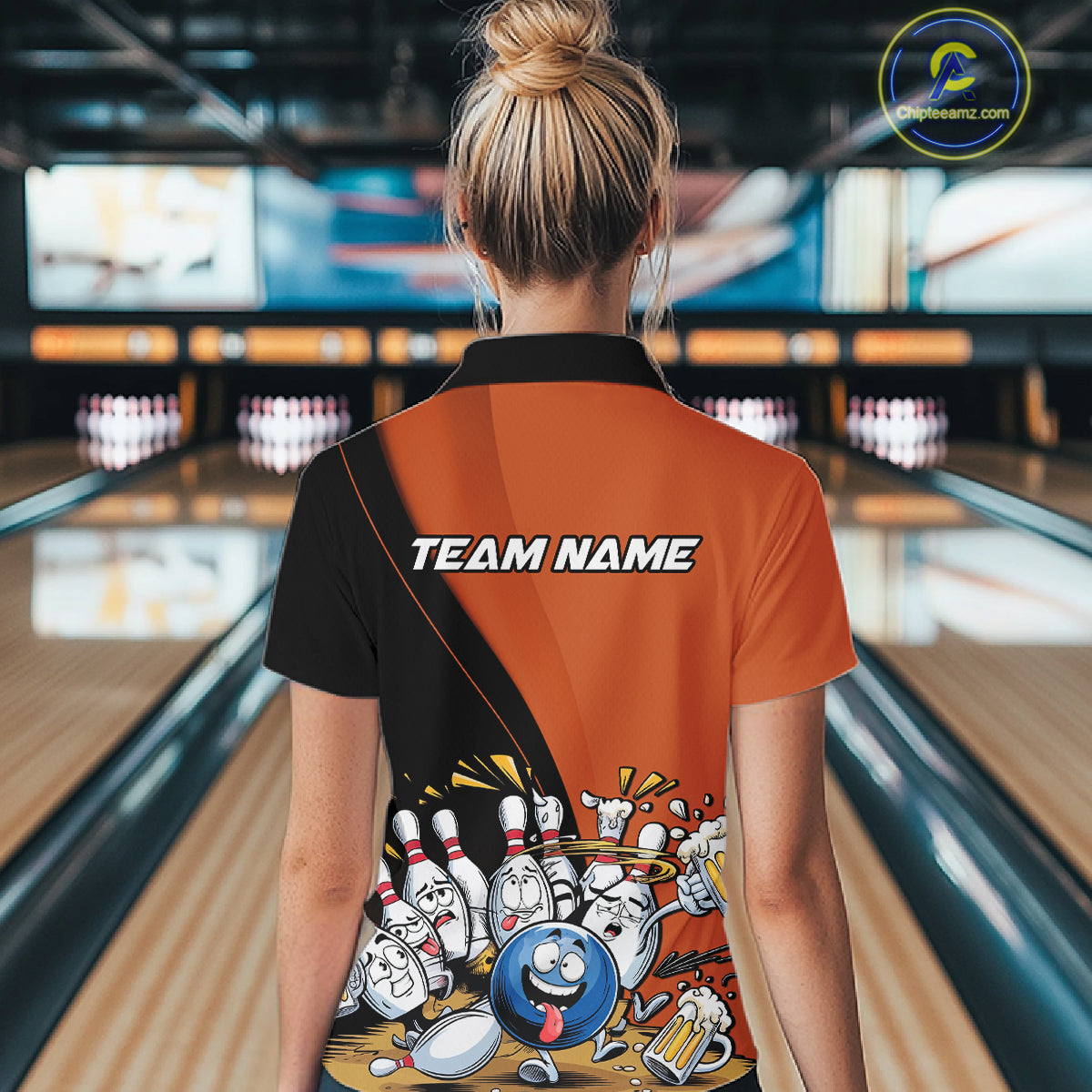 Custom Orange Funny Bowling Women Shirts, Bowling And Beer Party Bowlers Outfit IPHW10820