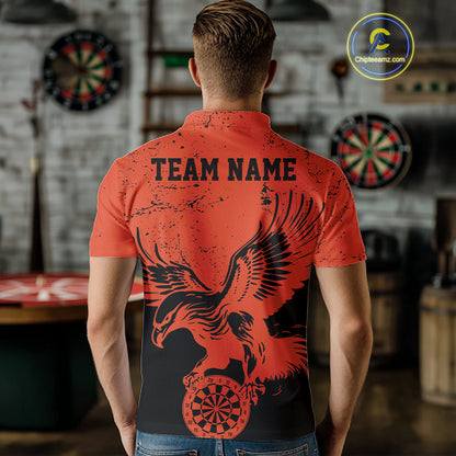 Custom Grunge Orange Eagle Dart Team Men Polo Shirts, Vintage Dart Uniform Players Outfit IPHW9966