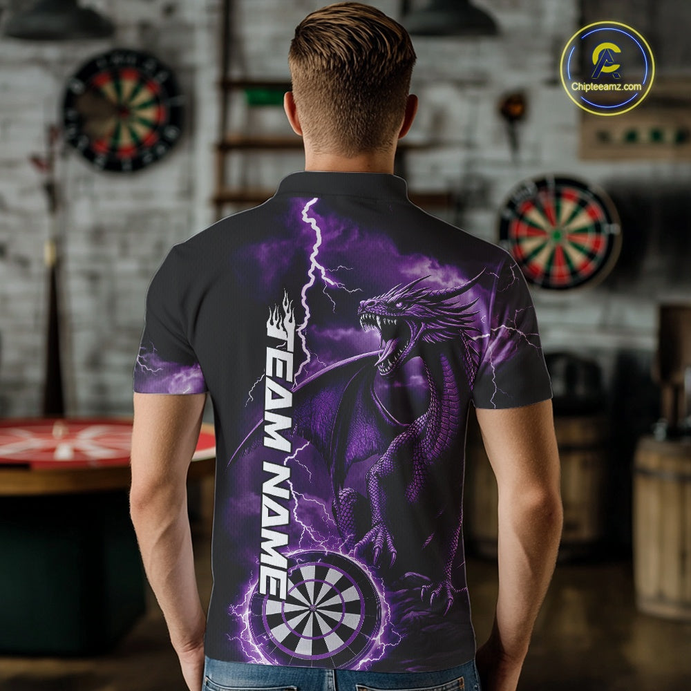 Custom Purple Lightning Dragon Darts Men Polo Shirts, Dragon Darts Team Jersey IPHW10385