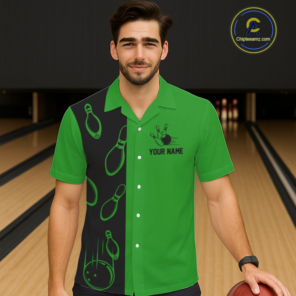 Green and Black retro vintage Bowling Hawaiian Shirt custom Bowling team jerseys NQS11564