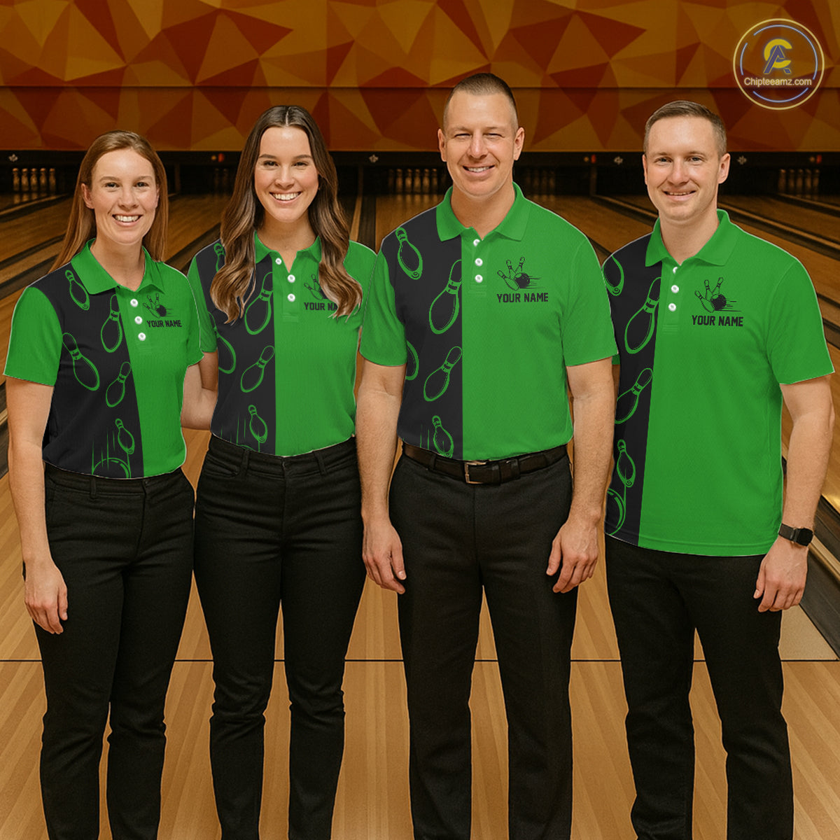 Green and Black retro vintage Bowling polo, quarter zip shirts for men custom Bowling team jerseys NQS11564