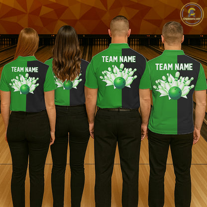 Green and Black retro vintage Bowling polo, quarter zip shirts for men custom Bowling team jerseys NQS11564