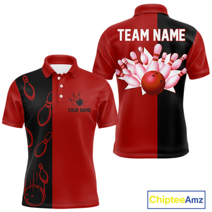 Red and Black retro vintage Bowling polo, quarter zip shirts for men custom Bowling team jerseys NQS11565