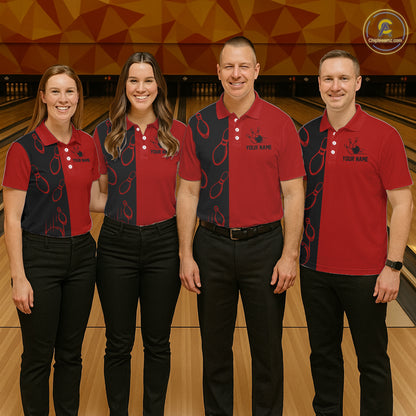 Red and Black retro vintage Bowling polo, quarter zip shirts for men custom Bowling team jerseys NQS11565