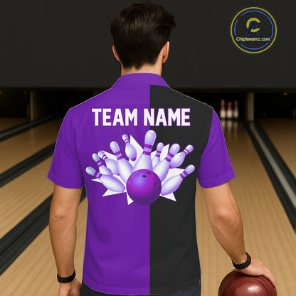 Purple and Black retro vintage Bowling Hawaiian Shirt custom Bowling team jerseys NQS11566