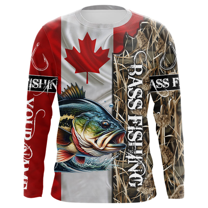 Bass Fishing Canada Flag Camo Custom name All over print shirts - personalized fishing gifts NQS541
