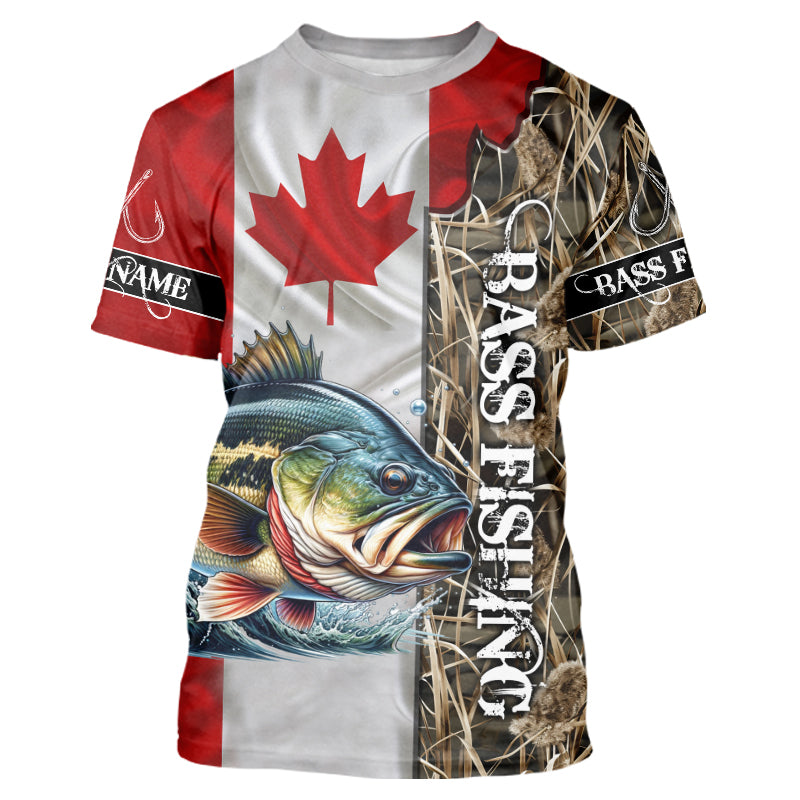 Bass Fishing Canada Flag Camo Custom name All over print shirts - personalized fishing gifts NQS541