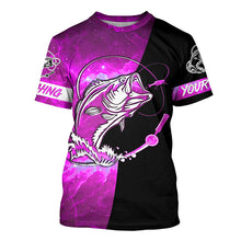 Load image into Gallery viewer, Bass Fishing tattoo pink galaxy black Custom name performance UV protection long sleeve fishing shirts NQS5399
