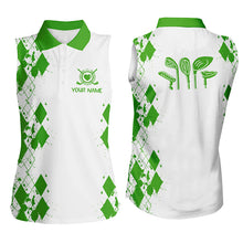 Load image into Gallery viewer, Womens sleeveless polo shirt custom argyle pattern golf clubs womens golf tops| Multicolor NQS5908