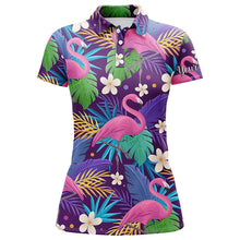 Load image into Gallery viewer, Colorful floral flamingo pattern tropical leaves matching golf polos for couples Custom Valentine gift NQS3897