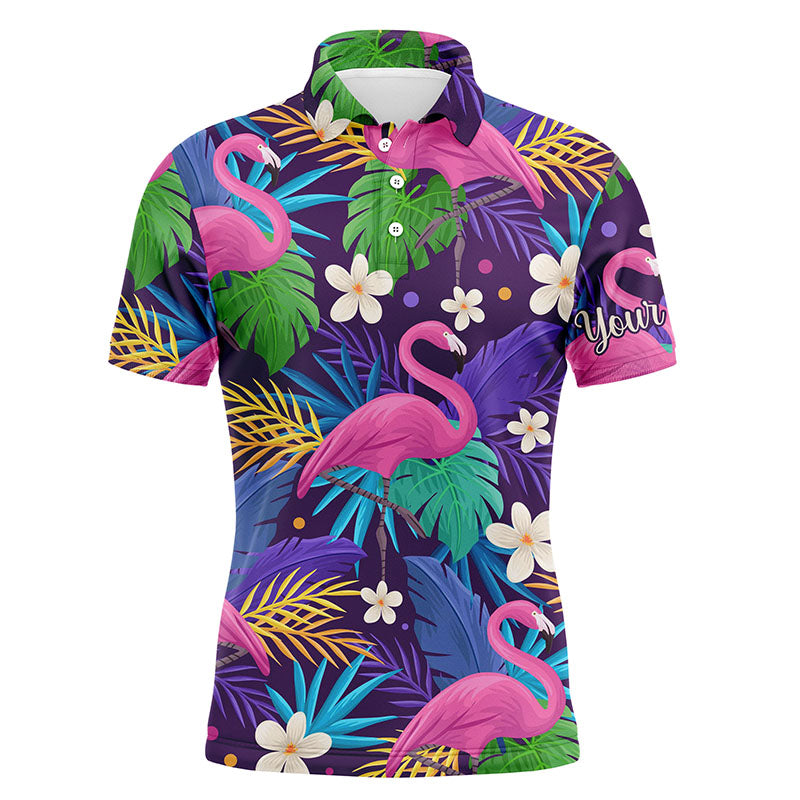 Colorful floral flamingo pattern tropical leaves matching golf polos for couples Custom Valentine gift NQS3897