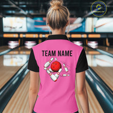Load image into Gallery viewer, Personalized Pink Black Retro Bowling Quarter Zip shirt For women custom vintage bowling team jerseys NQS6568