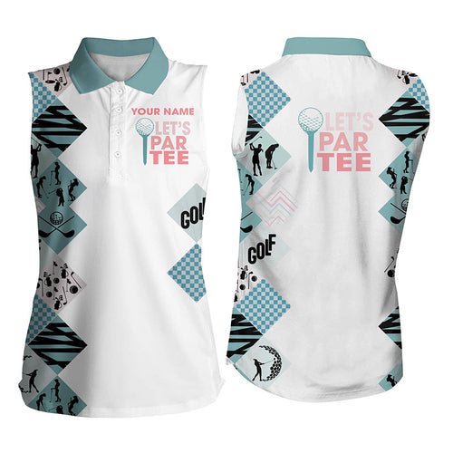 Women's white golf sleeveless polo shirts custom Let's par tee golf tops for women, golfing jerseys NQS5932