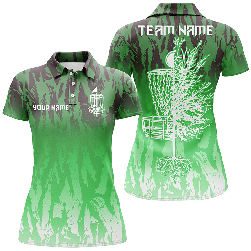 Disc golf basket green camo women polo shirts custom name disc golf team shirts for women NQS6127