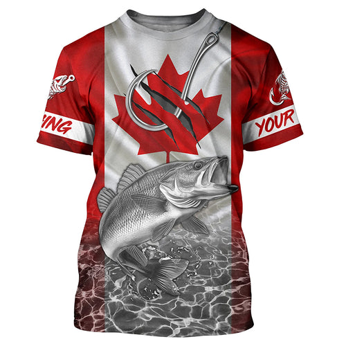 Canadian Flag Walleye Fish hook Custom long sleeve performance Fishing Shirts, Walleye Fishing jerseys NQS5459