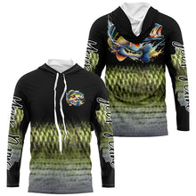 Load image into Gallery viewer, Largemouth Bass fishing Custom sun protection black long sleeve fishing shirts, Bass scales jerseys NQS4130