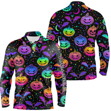 Load image into Gallery viewer, Funny Mens golf polo shirts colorful neon black Halloween background custom golf clothes for men NQS6153