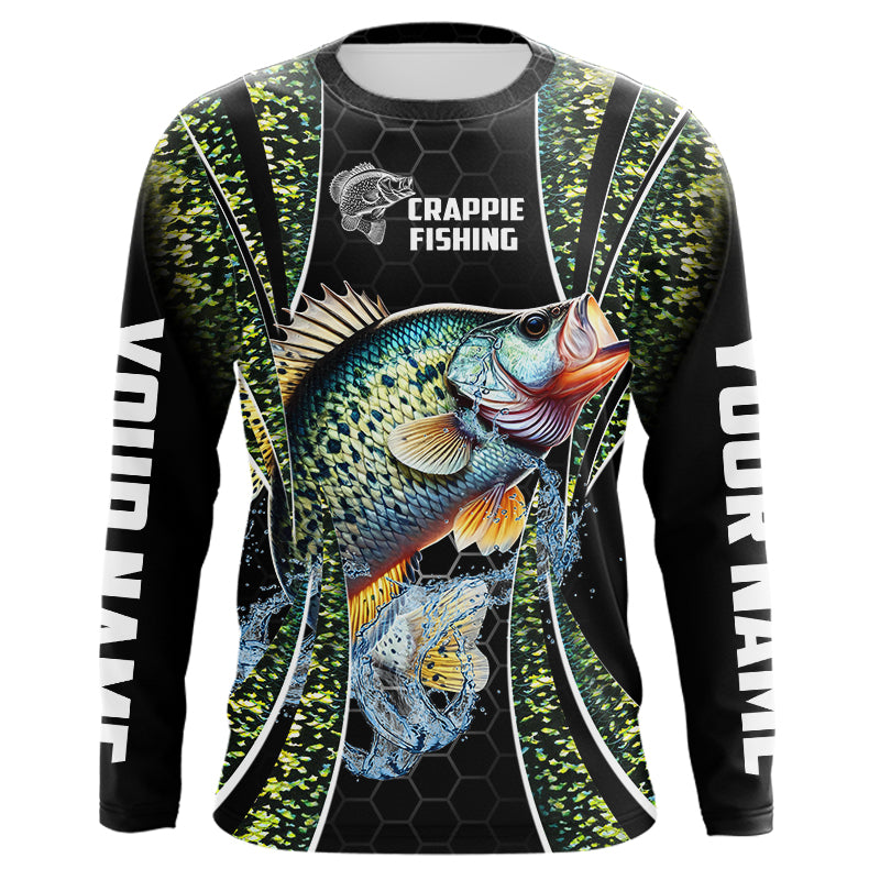 Crappie freshwater fishing black green scales Custom Name sun protection fishing jersey NQS3507