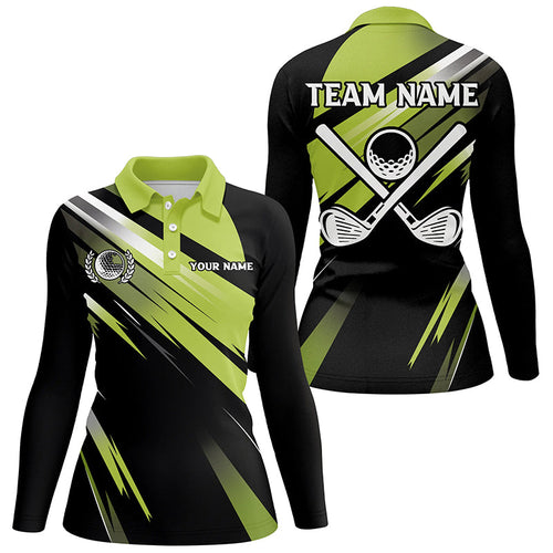 Green and Black Womens golf polo shirts custom golf ball clubs golf attire for women, golfing gifts NQS7531