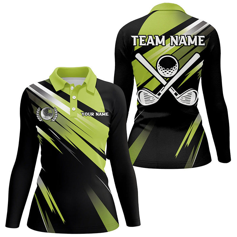 Green and Black Womens golf polo shirts custom golf ball clubs golf attire for women, golfing gifts NQS7531