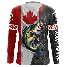 Load image into Gallery viewer, Canadian Flag Largemouth Bass Fishing Custom long sleeve performance Fishing Shirts, Bass jerseys NQS5038