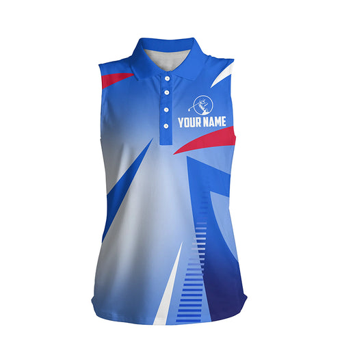 Personalized women's sleeveless golf shirts custom name sport ladies golf tops, golfing gifts | Blue NQS5559