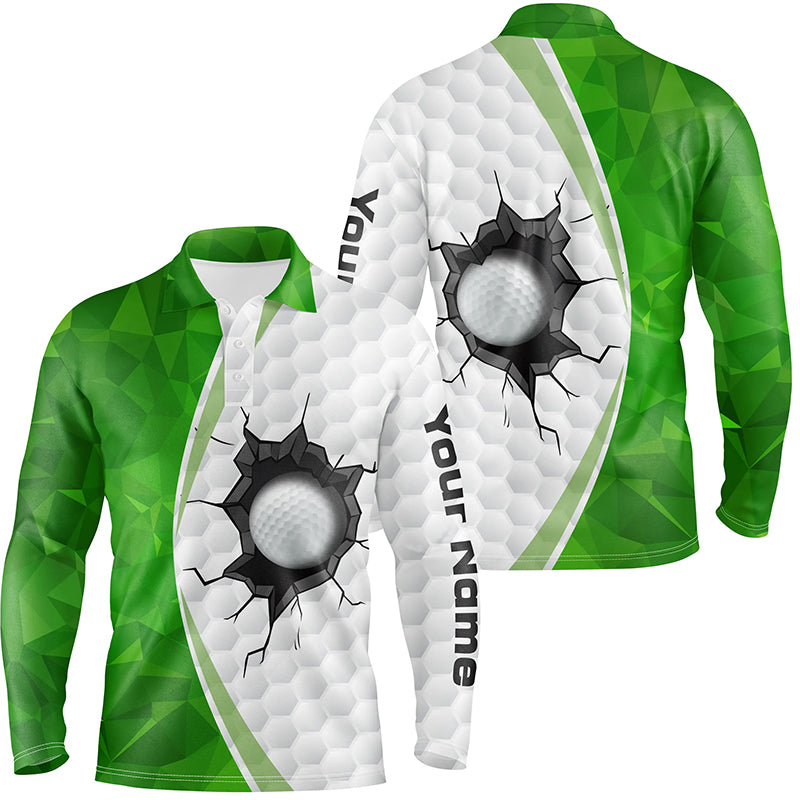 Green white golf ball pattern Mens golf polo shirts custom golf outfits men, green golf tops NQS7360