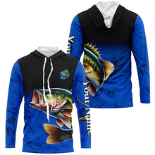 Load image into Gallery viewer, Largemouth Bass Fishing Custom blue black long sleeve performance Fishing Shirt, Bass fishing jerseys NQS5070